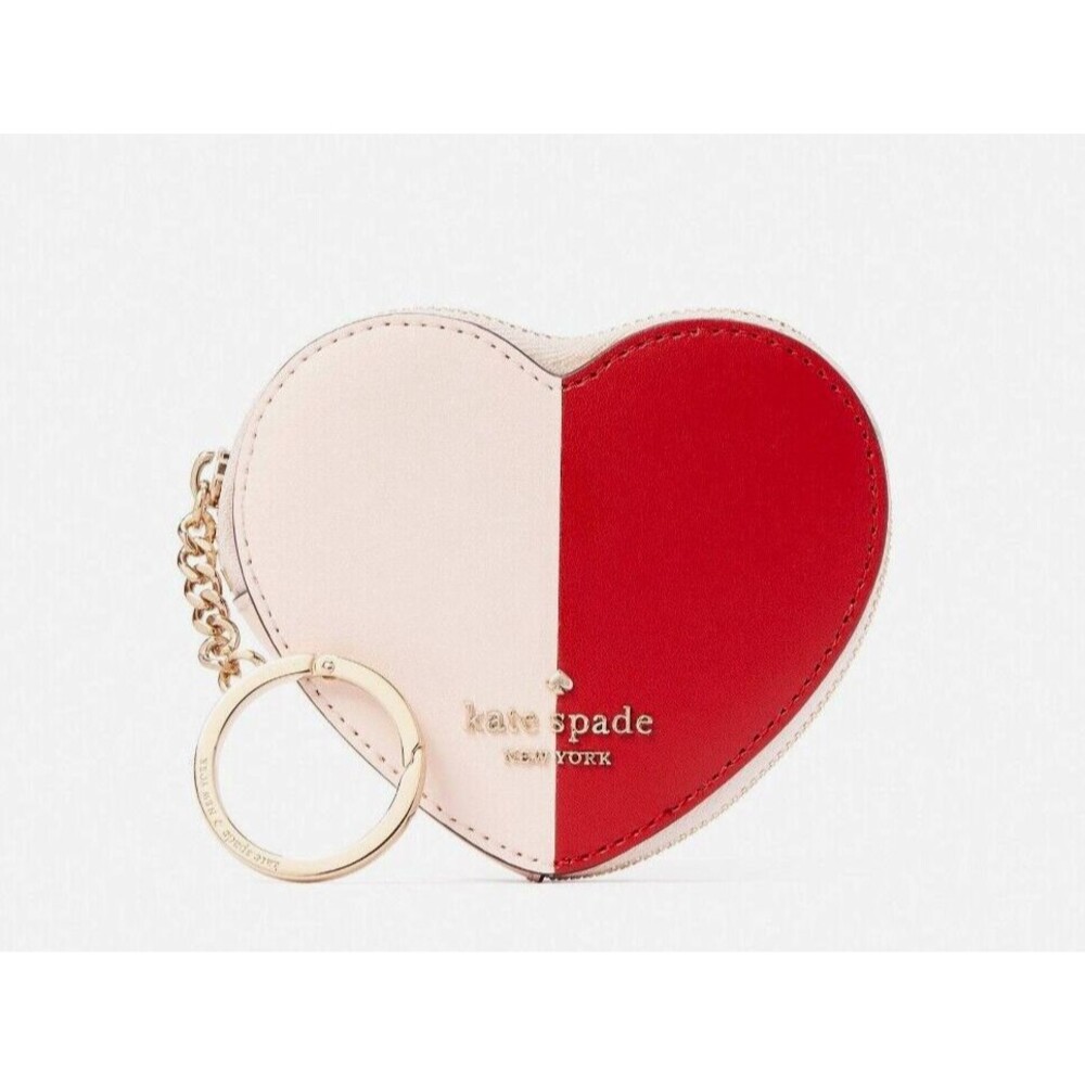 New Kate Spade Love Shack Heart Coin Purse with Keychain Pink Multi